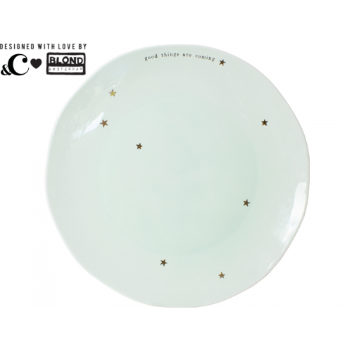 Green dinner plate - GOOD THINGS ARE COMING 