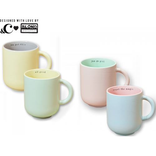 Set of 4 Pastel-Coloured Tea Cups